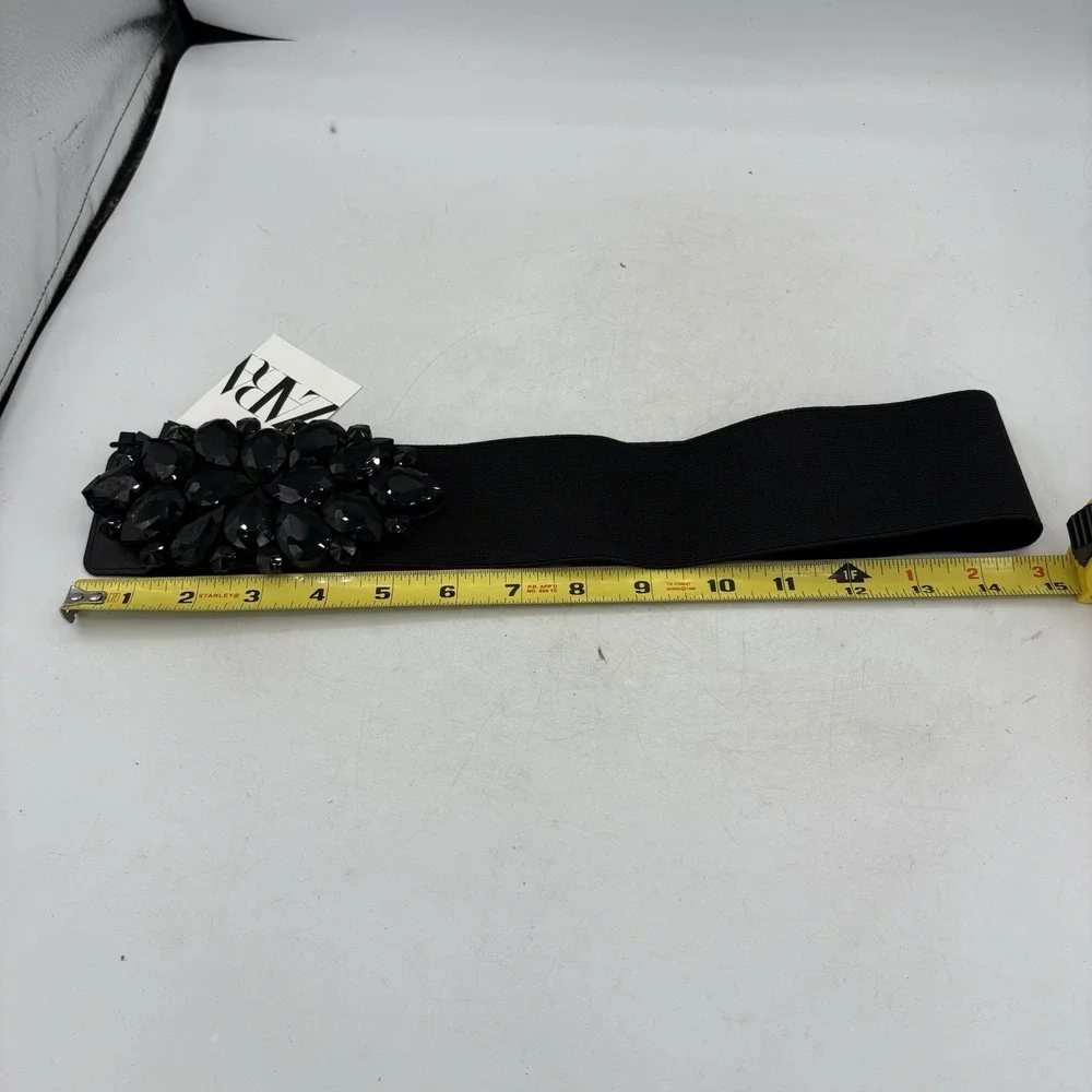 Zara Waist Dress Belt Womens Size 32 Black Snap Buckle Wide Stretch